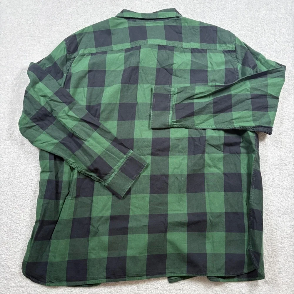 Levis Mens The Worker Relaxed Fit Shirt XL Green Black Buffalo Plaid Pearl Snap